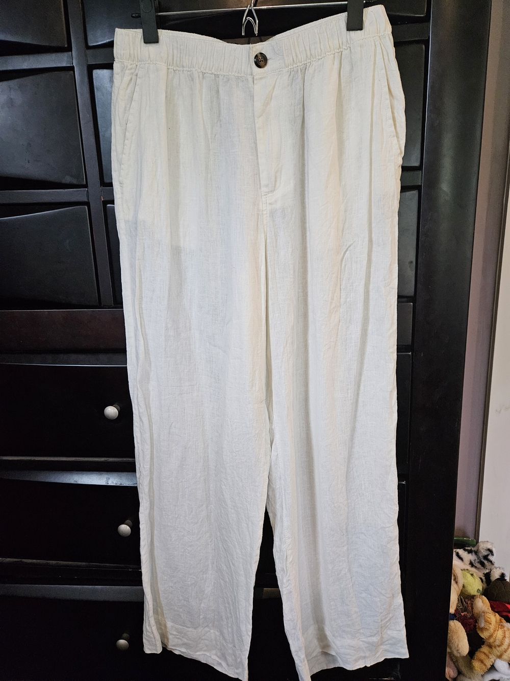 Tahari 100% Linen Wide Leg Pull-On Pants White Medium Resort Coastal